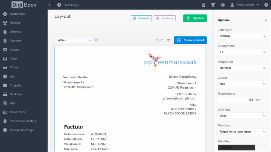 Voorbeeld gratis factureren met DigiBoox