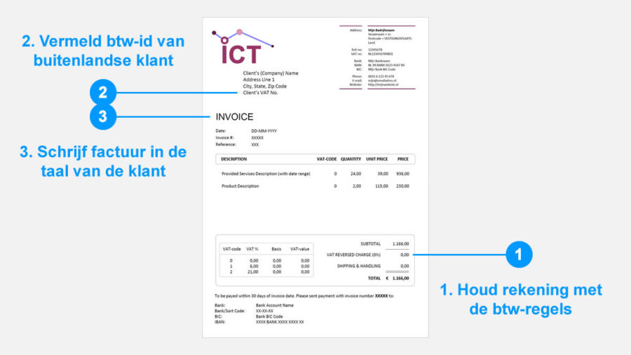 IT factuur buitenland voorbeeld met de verplichte factuureisen