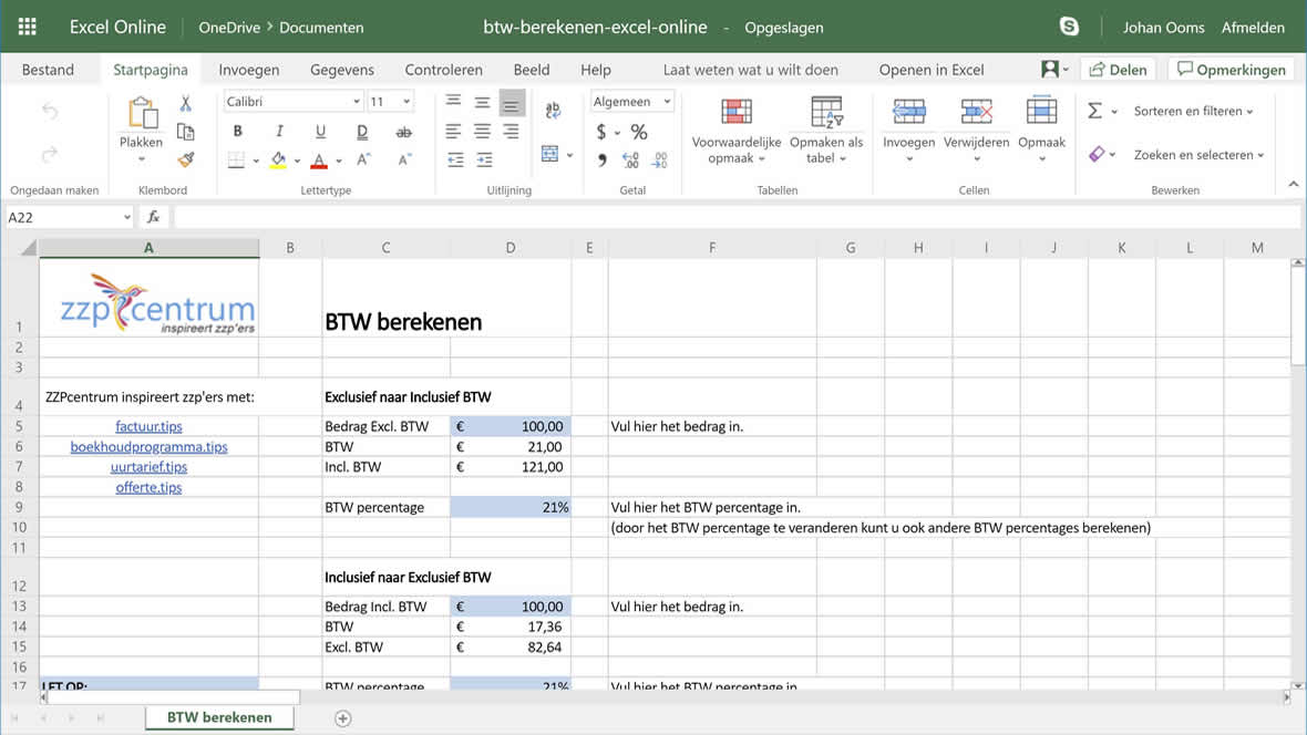 De btw uitrekenen met Excel Online