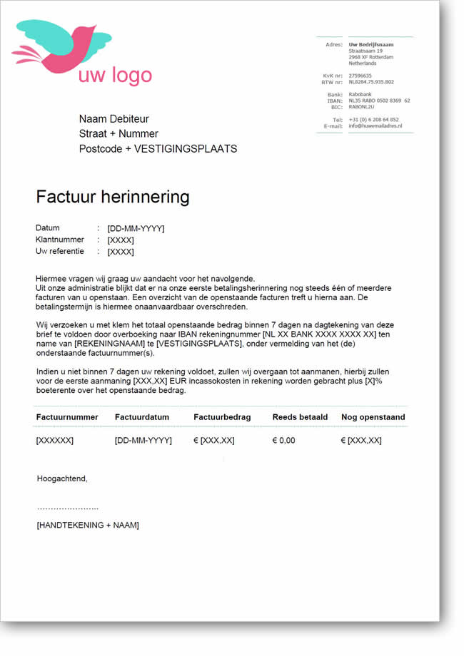 Aanmaningsbrief Voorbeeld